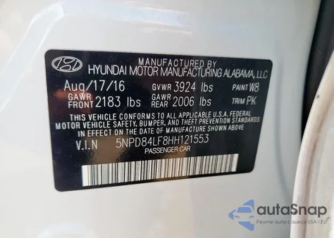 2017 Hyundai Elantra Se from USA, damaged, VIN 5NPD84LF8HH121553